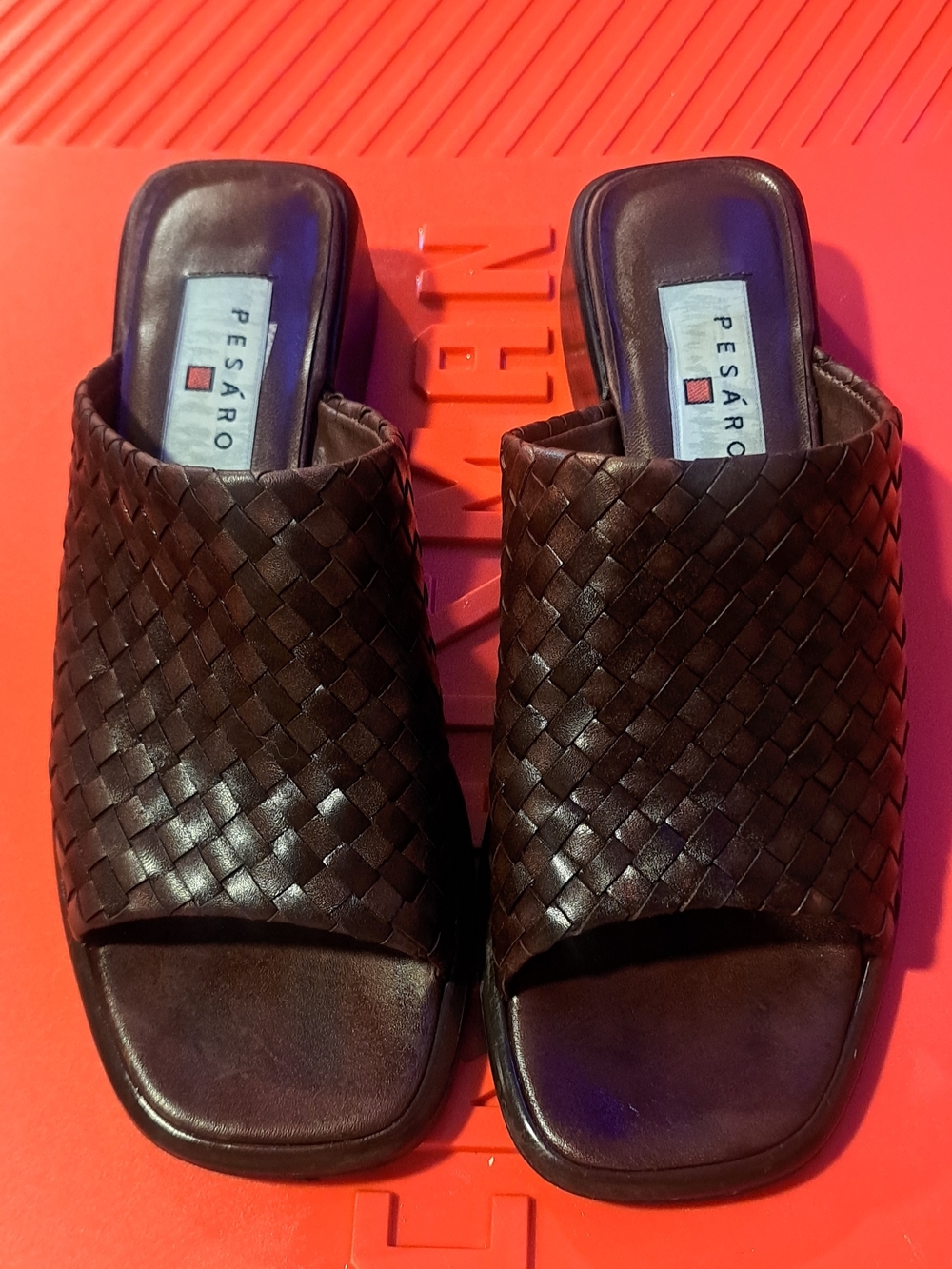 Pesaro Dark Brown Woven Leather Slide Mules